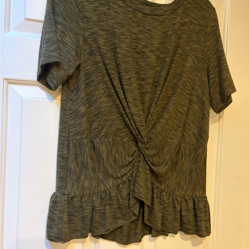 Women’s Olive Green Twist-Knot Ruffle Hem Top